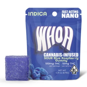 whoa sour blue raspberry gummy bite (100mg)